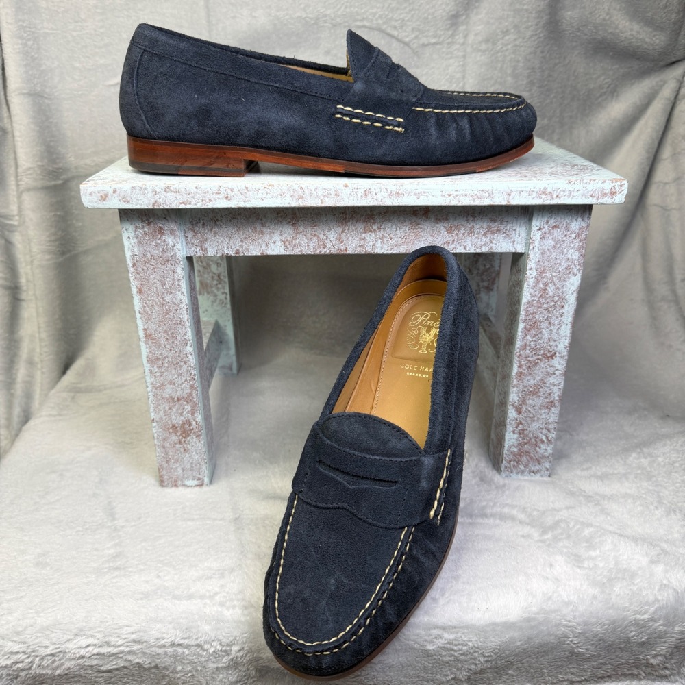 Cole Haan Pinch Penny Loafer Mens 9.5 M Navy Blue Suede C12763 Grand.OS